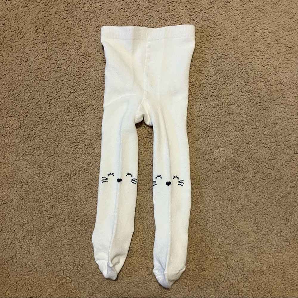 French Connection Baby Girl’s White Cat Knees Tights Sz 3-6‎ Months *LIKE NEW*